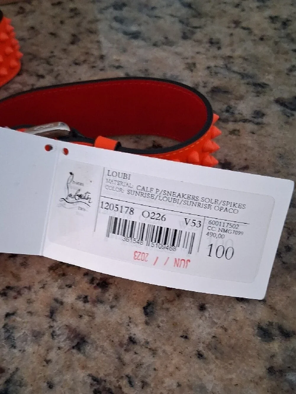 Christian Louboutin Bright Orange Spiked Leather Belt with Red Interior